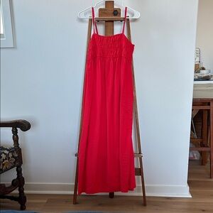 Red Smocked Maxi Dress